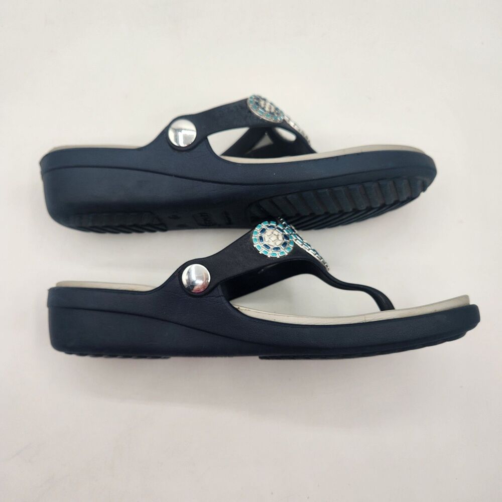 Crocs Sandals Blue Gray Sanrah Diamante Wedge Womens Size 7 Dual Comfort Mosaic - Picture 5 of 12